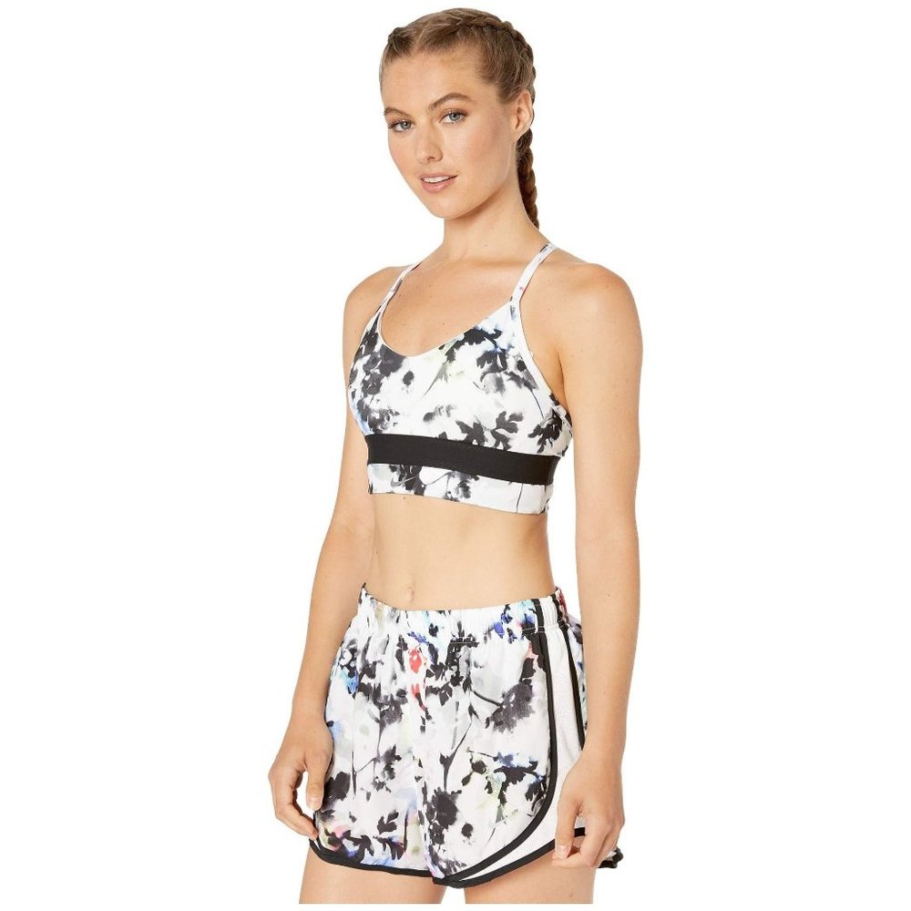 Women's NIKE White Indy Floral Long Line Bra sz L & size S track/running shorts‎